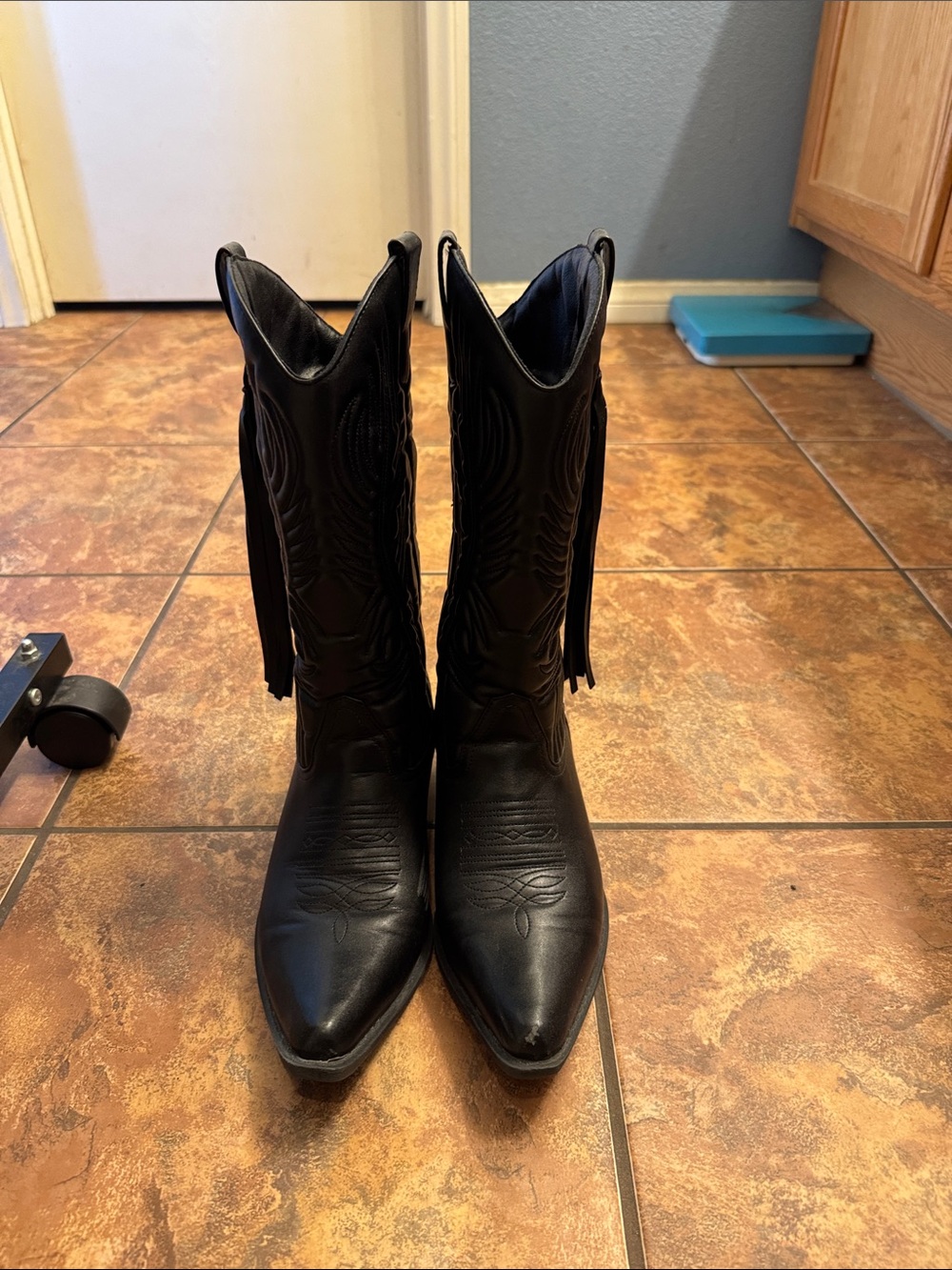 Forever 21 Black Pointed Toe Fringe Western Boots